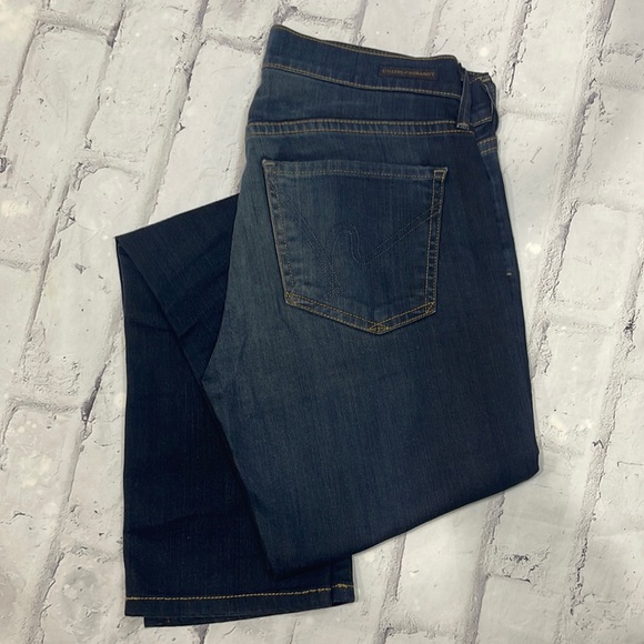 Citizens of Humanity Ava Jeans Low-Mid-Rise Straight Leg Dark Wash Blue Denim - Picture 1 of 14